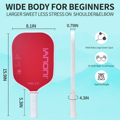 IANONI Optimum 3D Carbon Fiber Pickleball Paddles , Extreme Spin Technology for Increased Control,Graphite Pickleball Rackets with Large Sweet Spot or Head-Heavy Balance-PRO2.0