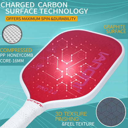 IANONI Optimum 3D Carbon Fiber Pickleball Paddles , Extreme Spin Technology for Increased Control,Graphite Pickleball Rackets with Large Sweet Spot or Head-Heavy Balance-PRO2.0