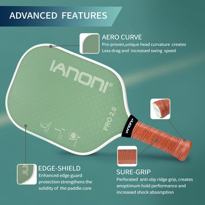 IANONI Optimum 3D Carbon Fiber Pickleball Paddles , Extreme Spin Technology for Increased Control,Graphite Pickleball Rackets with Large Sweet Spot or Head-Heavy Balance-PRO2.0