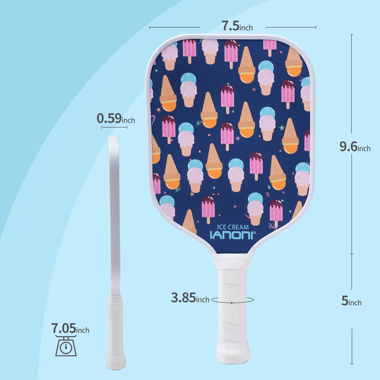 IANONI  Pickleball Paddle for Kids – Child Size Paddle for Children 12 and Under, Fiberglass Surface & Polypropylene Honeycomb Polymer Core | Premium Grip