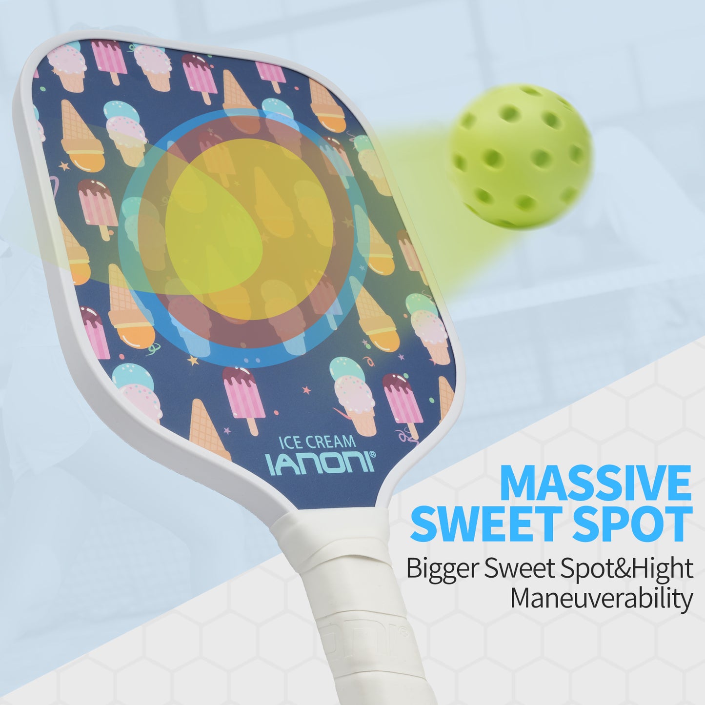 IANONI  Pickleball Paddle for Kids – Child Size Paddle for Children 12 and Under, Fiberglass Surface & Polypropylene Honeycomb Polymer Core | Premium Grip