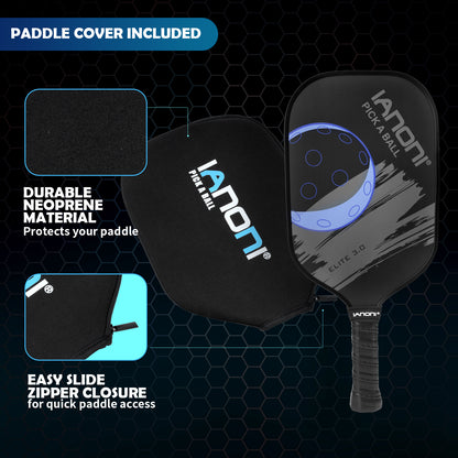 IANONI Pickleball Paddle - T700 Carbon Friction Textured Surface with High Grit&Spin and Agility, Pickleball Rackets with Highly Flexible and Fast Shot - ELITE 3.0