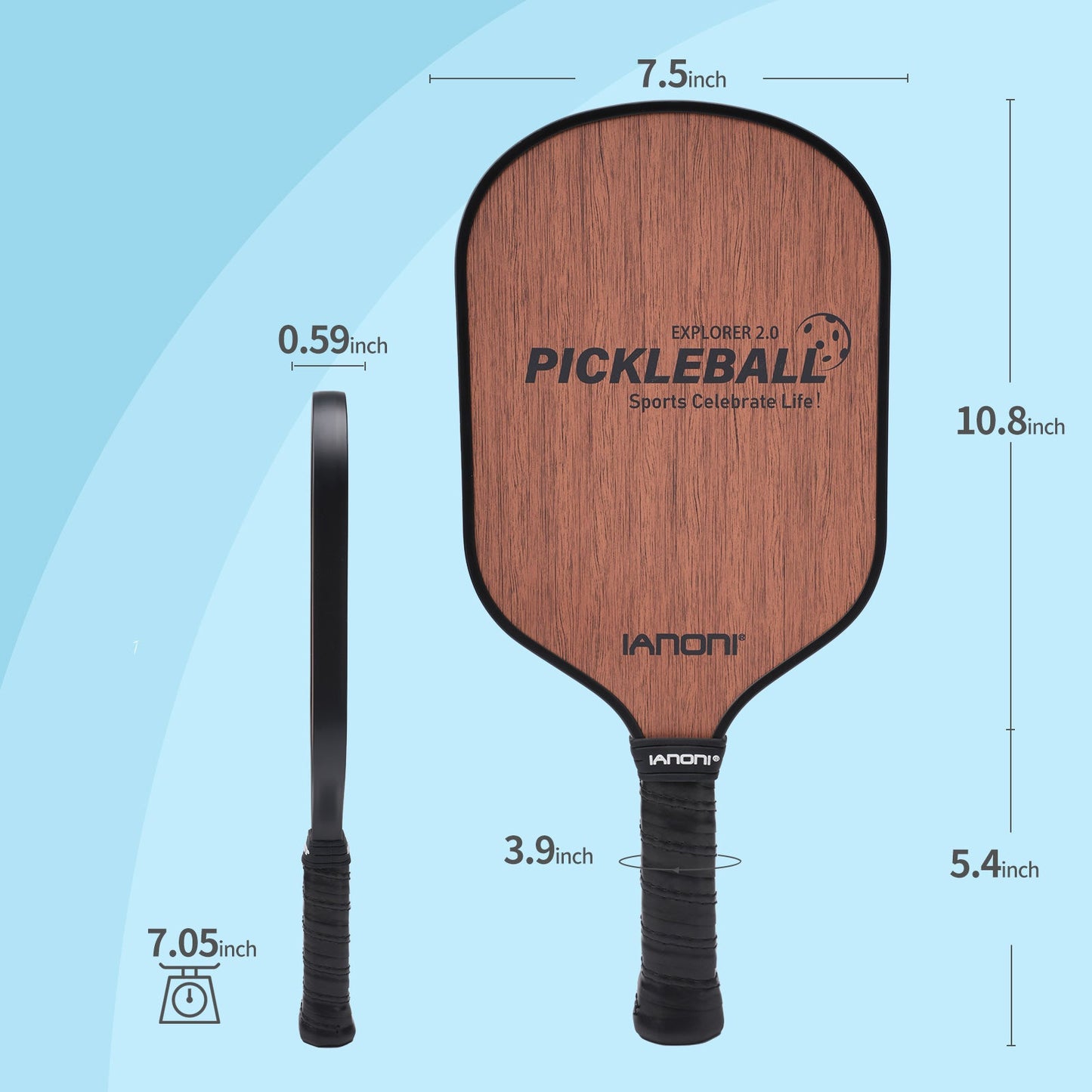 IANONI Pickleball Paddle - Carbon Abrasion Surface with High Grit & Spin, Sure-Grip Elongated Handle, Pickleball Paddle with Polypropylene Honeycomb Core-EXPLORER2.0