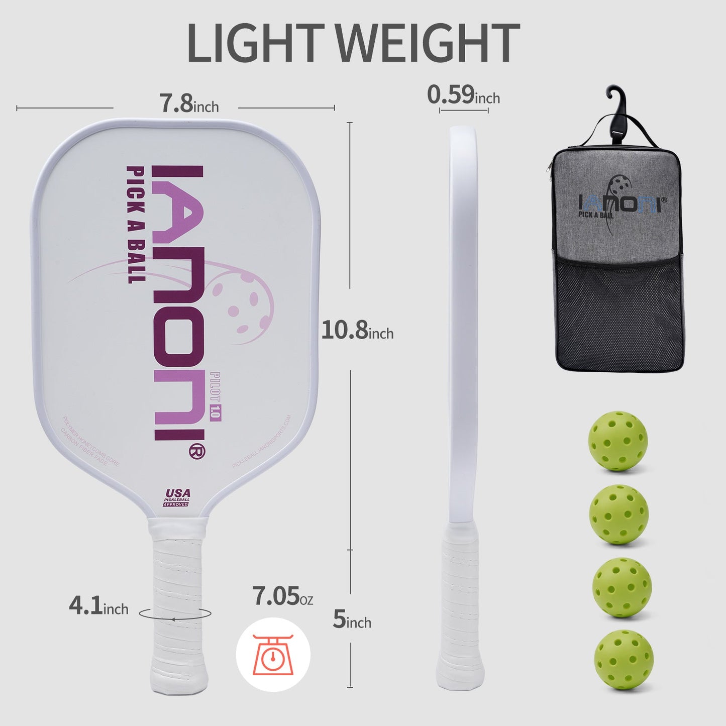 Pickleball Paddle - Carbon Abrasion Surface with High Grit & Spin, Pickleball Paddle with Polypropylene Honeycomb Core-PILOT1.0